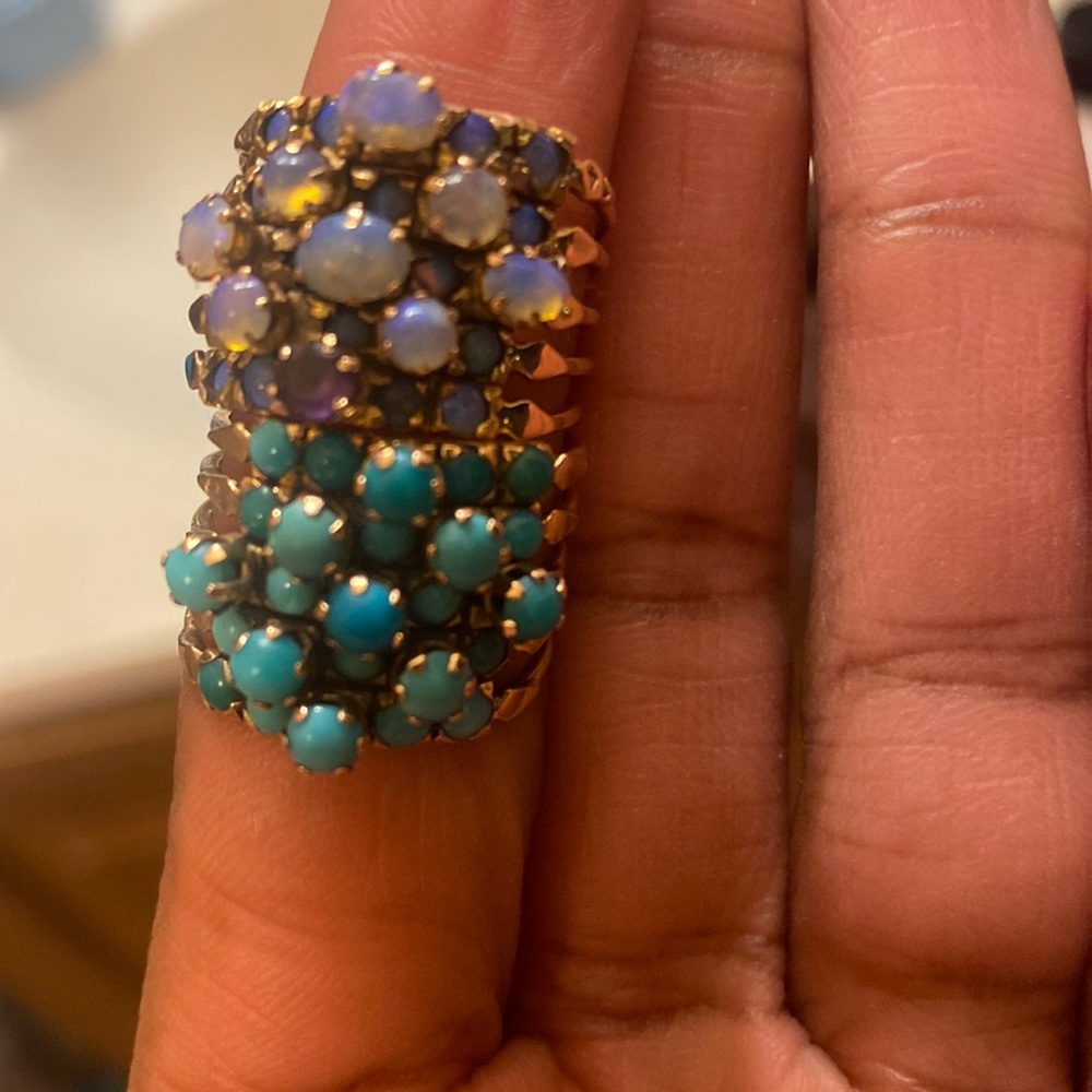 Beautiful turquoise harem ring; 14k rose gold